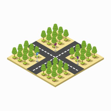 Ağaçlı izometrik vektör yolu haritası