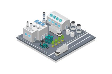 Fabrika inşaatı izometrik vektör çizimi