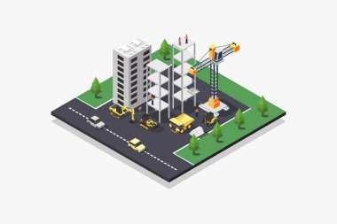 Beyaz arkaplanda inşaat simgesi altında bina