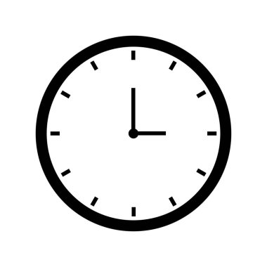 Beyaz arkaplanda basit siyah saat simgesi, vektör illüstrasyonu