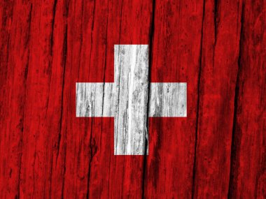 Grunge ahşap arka planda İsviçre bayrağı