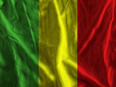 Kumaşın dalgalı yüzeyinde Mali bayrağı  