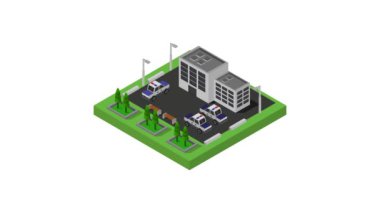 Isometric Polis Merkezi simgesi hareket resimleme arkaplanı  