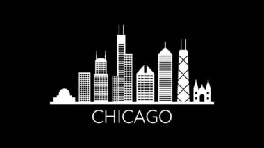 Chicago şehrinin ufuk çizgisi. Video hareketi grafik canlandırması. 