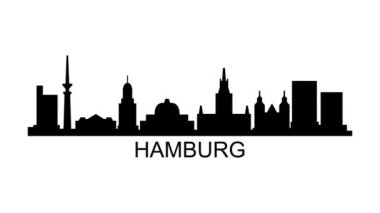 Hamburg şehrinin silueti. Video hareketi grafik canlandırması. 