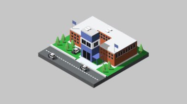Isometric Polis Merkezi simgesi hareket resimleme arkaplanı  