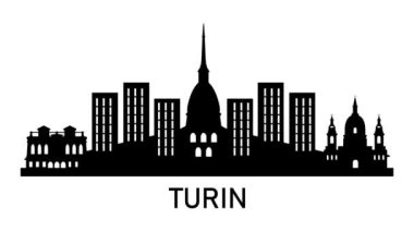 Torino şehrinin silueti. Video hareketi grafik canlandırması. 
