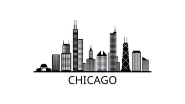 Chicago şehrinin ufuk çizgisi. Video hareketi grafik canlandırması. 
