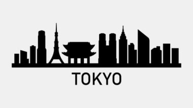Tokyo şehrinin silueti. Video hareketi grafik canlandırması. 