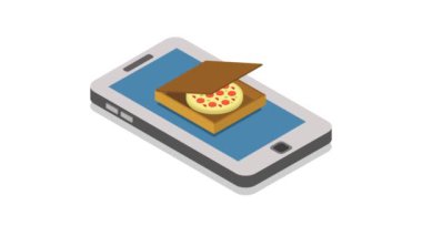 Akıllı telefon dağıtım servisi ve pizza tasarım illüstrasyonu 