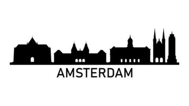 Amsterdam şehrinin silüeti. Video hareketi grafik canlandırması. 