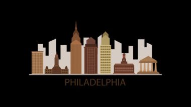 Philadelphia şehrinin silüeti. Video hareketi grafik canlandırması.  