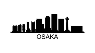 Osaka şehrinin silueti. Video hareketi grafik canlandırması.