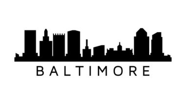 Baltimore şehrinin silueti. Video hareketi grafik canlandırması.