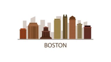 Boston şehrinin silüeti. Video hareketi grafik canlandırması.