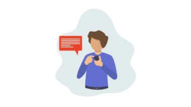 Isometric Animasyon Video adam akıllı telefonda yazıyor