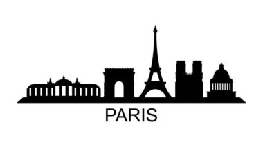 Paris şehrinin silueti. Video hareketi grafik canlandırması.