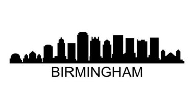 Birmingham şehrinin silueti. Video hareketi grafik canlandırması.