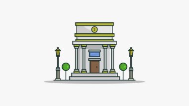 Banka binası illüstrasyonunun hareket canlandırması 