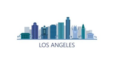 Los Angels şehrinin silueti. Video hareketi grafik canlandırması. 