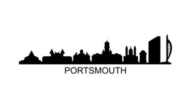 Portsmouth şehrinin silüeti. Video hareketi grafik canlandırması.
