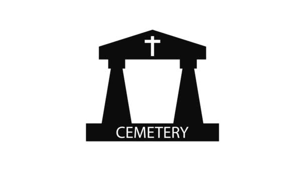 Animación Del Icono Puerta Del Cementerio Diseño Estilo Vector Negro — Vídeos de Stock