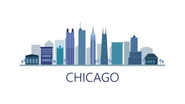 Chicago Stad Skyline Met Witte Achtergrond — Stockvideo