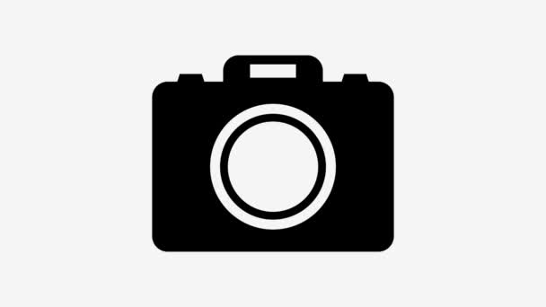 Caméra Icône Noire Animée Sur Fond Blanc — Video