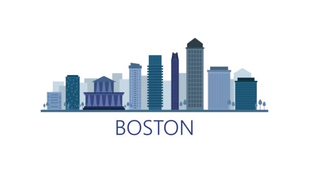 Ciudad Boston Skyline Animación Gráfica Vídeo Movimiento — Vídeo de stock