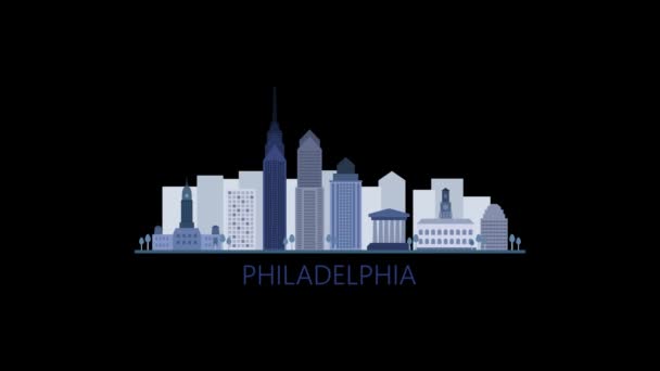 Philadelphia City Skyline Videomografische Animatie — Stockvideo