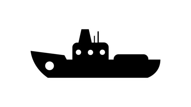 Черный Значок Корабля Анимированный Белом Фоне — стоковое видео