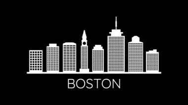 Boston şehrinin silüeti. Video hareketi grafik canlandırması.