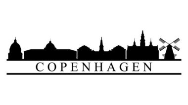 Kopenhag şehrinin silueti. Video hareketi grafik canlandırması. 
