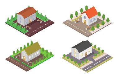 Beyaz arkaplanda resimli Isometric evler