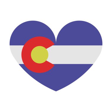Beyaz arkaplanda Colorado eyaletinin bayrak kalp simgesi