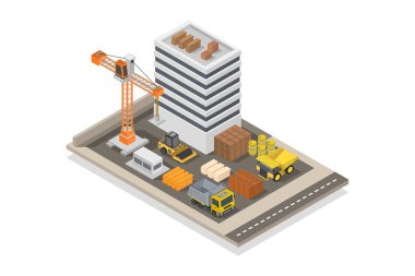 Yapı altında, vektör içinde izometrik resimli bina