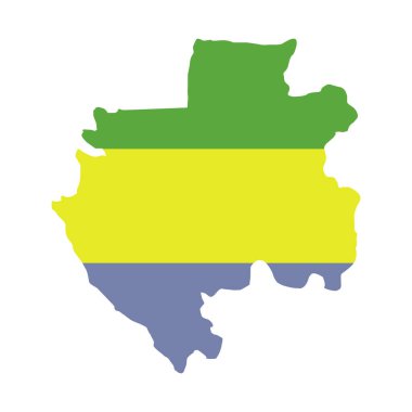 Beyaz arkaplanda gabon haritası bayrak simgesi 
