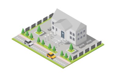 Isometric Belediye Binası beyaz arka planda gösterilmiştir