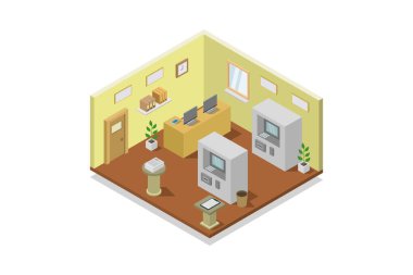 İzometrik banka odası vektör ile gösterilmiştir