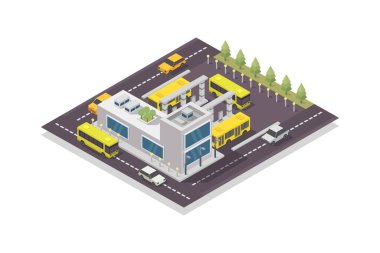 Vektör ile gösterilmiş Isometric otobüs durağı