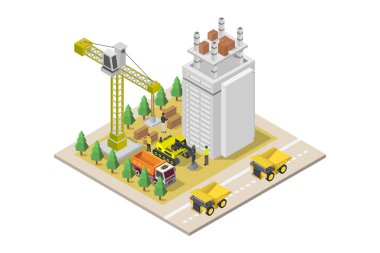 Yapım aşamasındaki bina beyaz arkaplanda gösterilmiştir