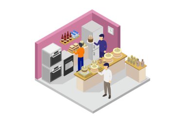 Tatlı dükkanının mutfağı beyaz arka planda.