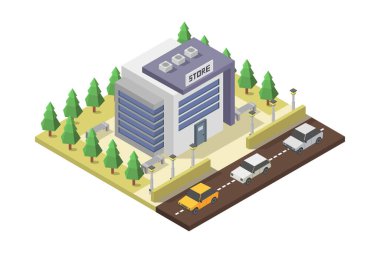 beyaz arkaplanda resimlendirilmiş pazar mağazası