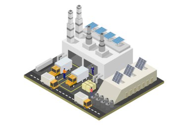 Modern Isometric Yeşil Geri Dönüşüm Fabrikası Binası