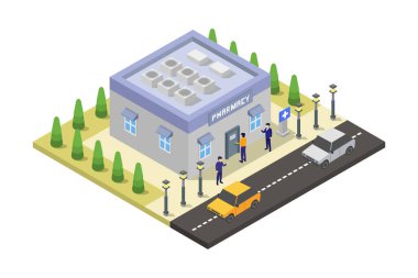 Eczane binası beyaz arka planda gösterilmiştir