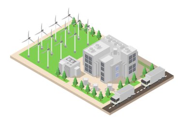 Rüzgâr çiftliği Güç İstasyonu beyaz arkaplanda gösterilmiştir