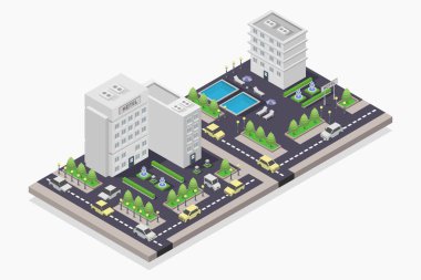 İzometrik şehir sokağı.