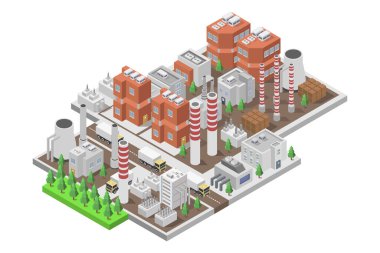 İzometrik vektör şehri, 3 boyutlu illüstrasyon, izometrik şehir