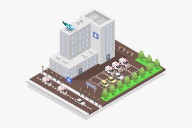 İzometrik düz şehir binası, vektör illüstrasyonu