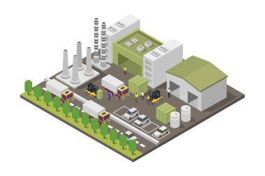 Sanayi fabrikası simgesi, izometrik biçim